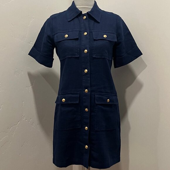 J. Crew Gamine Linen Shirtdress in Navy Blue NWT - Picture 4 of 11